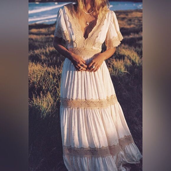 Spell Free People Ocean Gown Maxi White Cream Dress Size XS - Picture 8 of 17